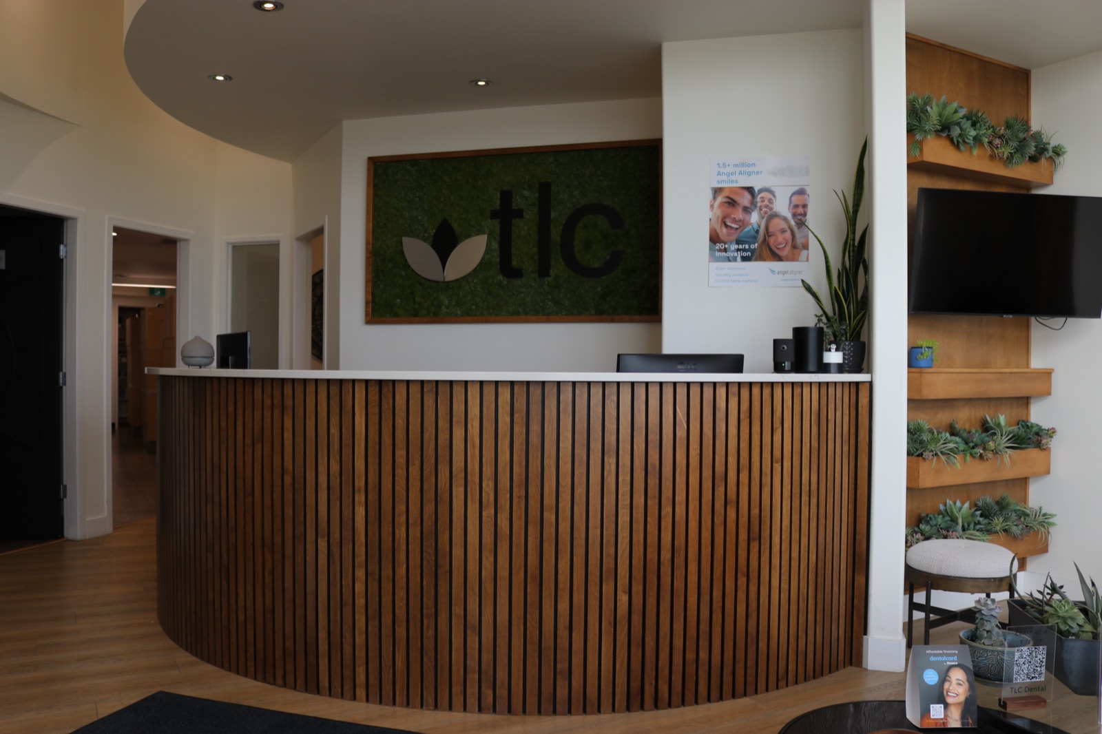 Reception and waiting area at TLC Family Dental Centre in Leduc, Alberta